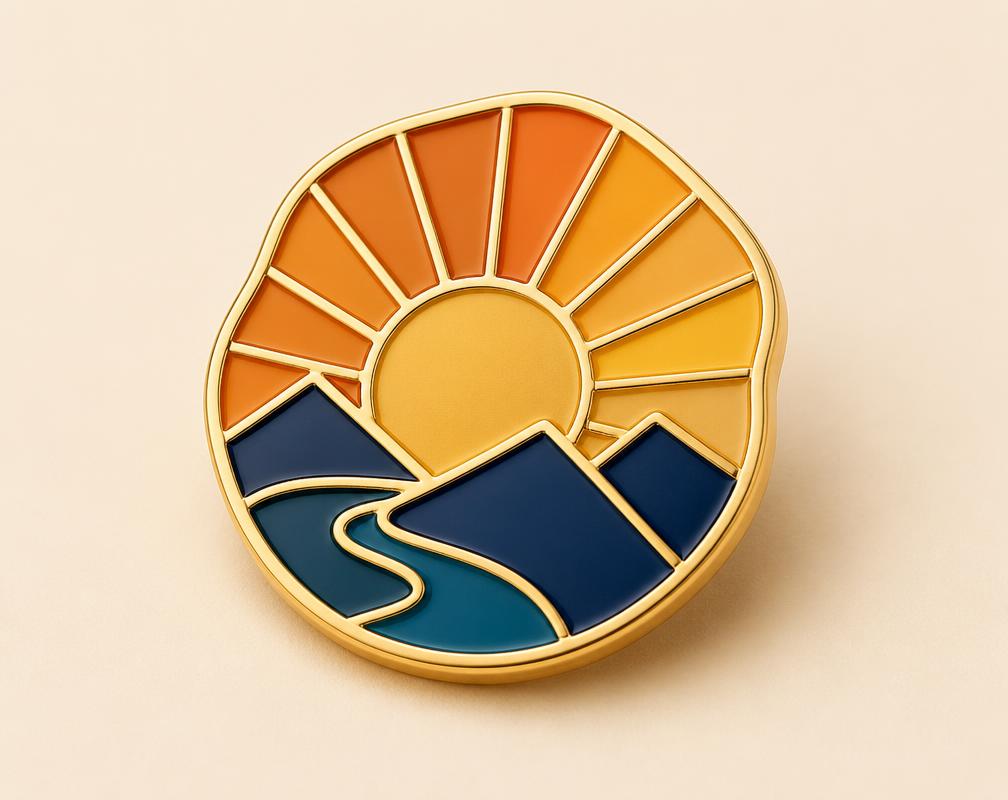 Pin metálico personalizado com esmalte colorido e acabamento dourado